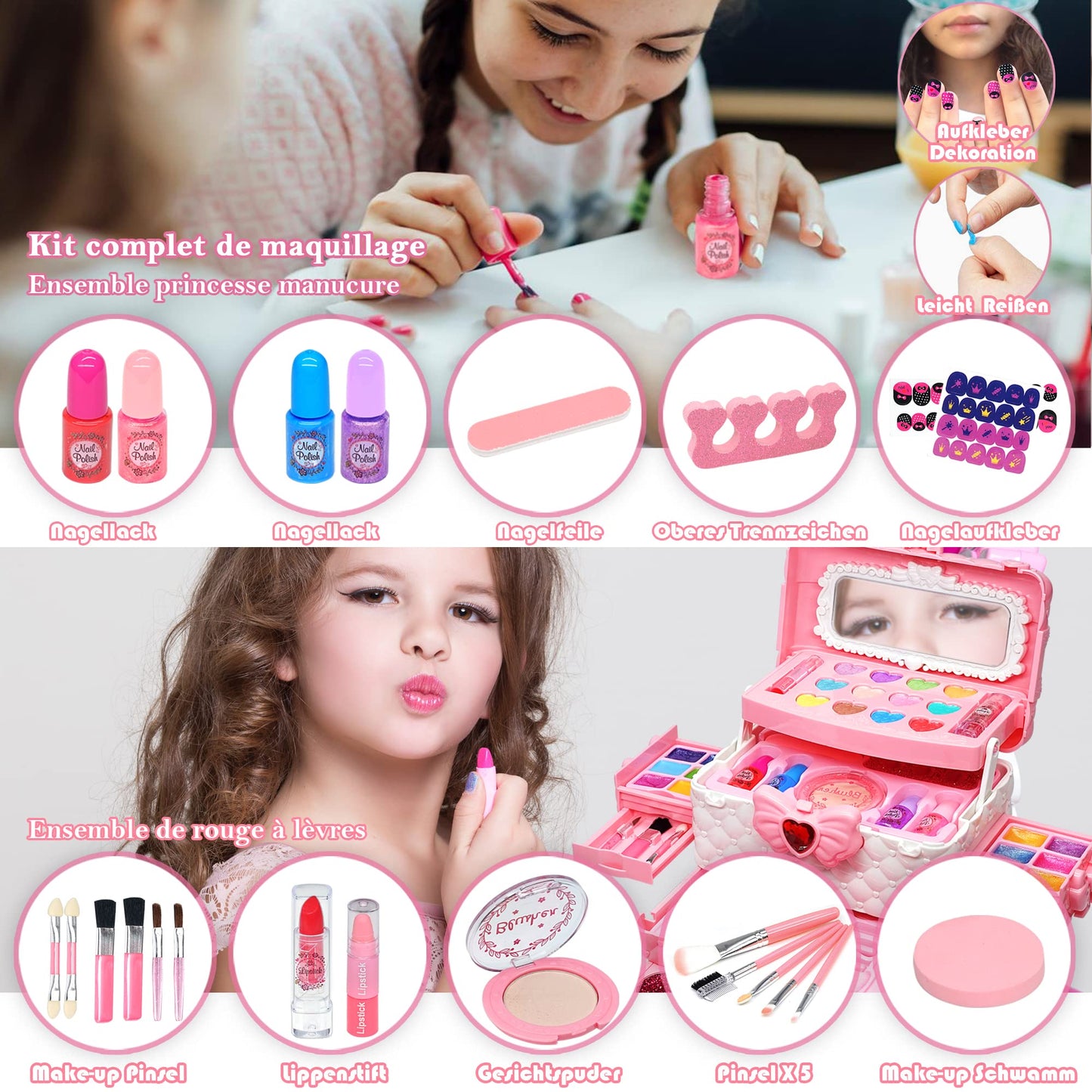 Children's makeup girls set - Kids makeup set girls, Children's makeup case girls toy, Halloween Christmas birthday gifts girls 4-12 years