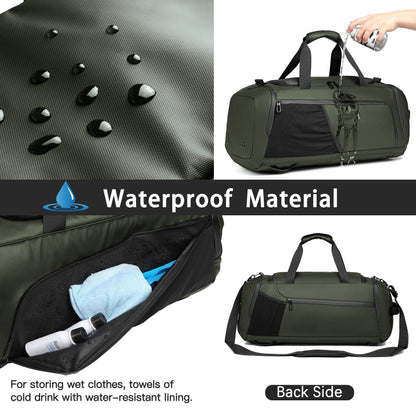 Men's duffel bag with shoe compartment, wet pocket, and water-resistant material. 40L capacity, perfect for gym, travel, or weekend trips. Suitable for both men and women. (Dark green)