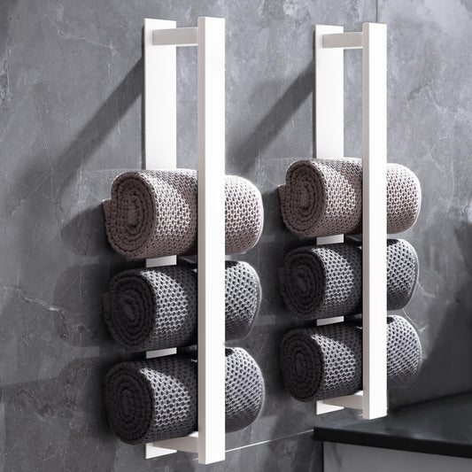 Towel holder without drilling, silver towel holder, bathroom towel holder, guest towel holder, wall-mounted brushed silver stainless steel towel holder (white color, 2 pack)