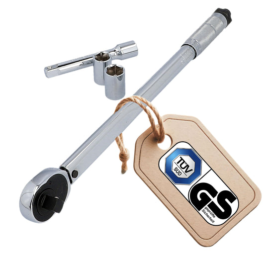 UNITEC torque wrench, adjustable from 40 to 210 Nm, 1/2" square drive, with sockets 17/19 mm and extension, silver