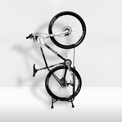 WELLGRO® Bike Stand - Steel, black, secure stand, hooks with plastic coating, 3 functions: suitable for horizontal and vertical hanging or placing upright.
