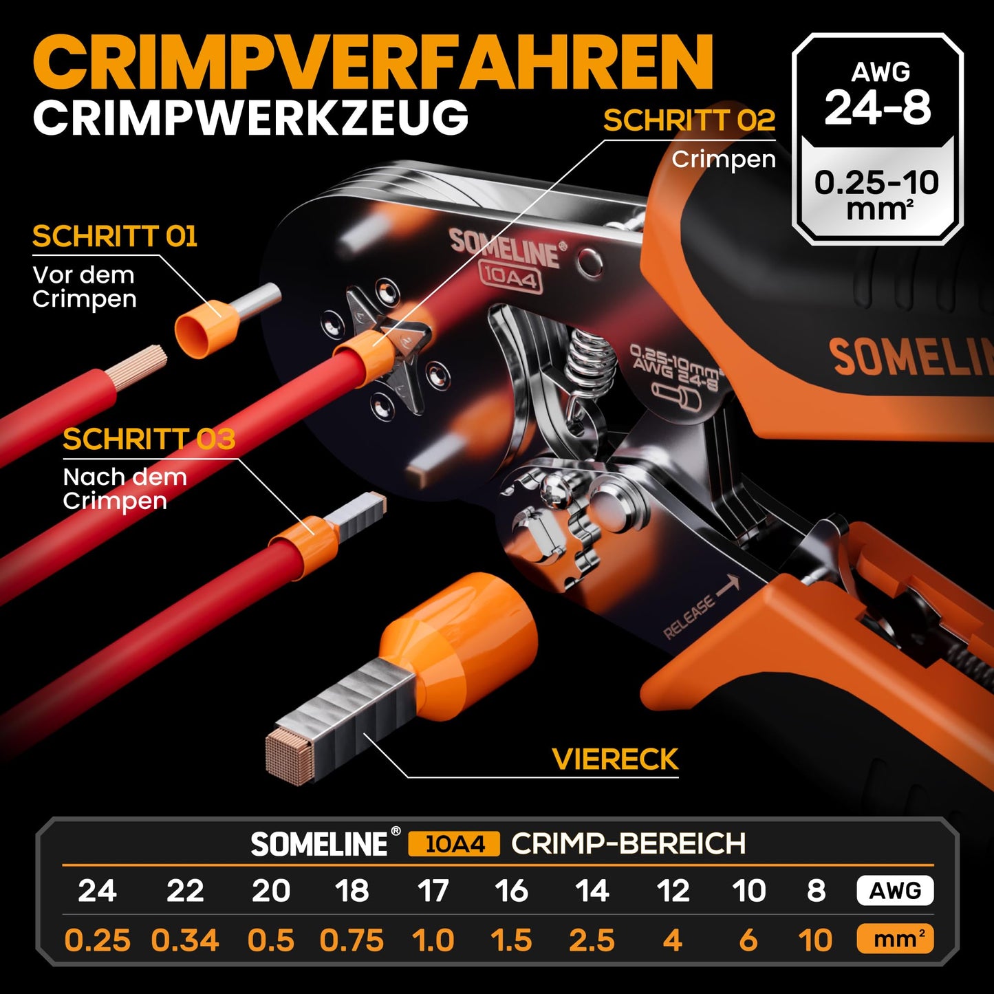 SOMLINE Crimping Tool Ferrule Set, 24 Types [0.25-10mm²] Ferrule Set, Ferrule Crimping Pliers Self-adjusting, Crimping Tool, Premium Crimping Pliers, Crimping Pliers, Press Pliers, Power Tool Set