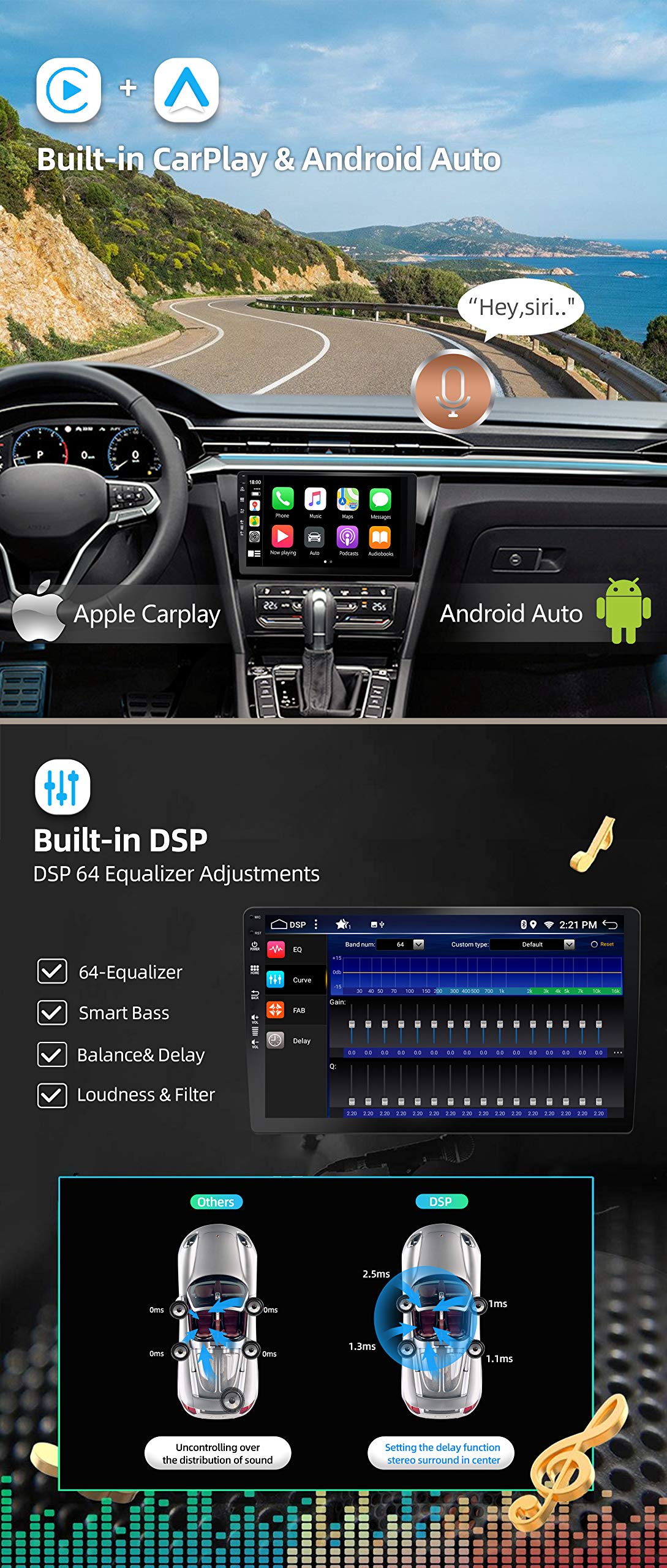 JOYX Android 10 car radio fits Suzuki Swift (2005-2016) - [4G+64G] - Built-in DSP/Carplay/Android Auto - Camera MIC FREE - 10.1 inch - With SWC 4G WiFi Bluetooth 5.0 DAB 360 camera Fast-Boot