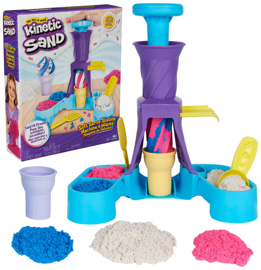 Kinetic Sand Soft Serve Station - with 396g of original magic sand in THREE colors and extensive accessories for creative indoor sand play, for children aged 3 and up.