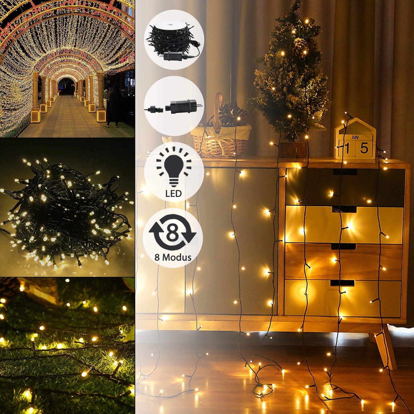 UISEBRT 80m 800 LED String Lights Outdoor Indoor Decoration for Christmas, Easter, Halloween, Wedding, Party, with 8 Lighting Modes, Waterproof IP44 (80m 800LED, Warm White)