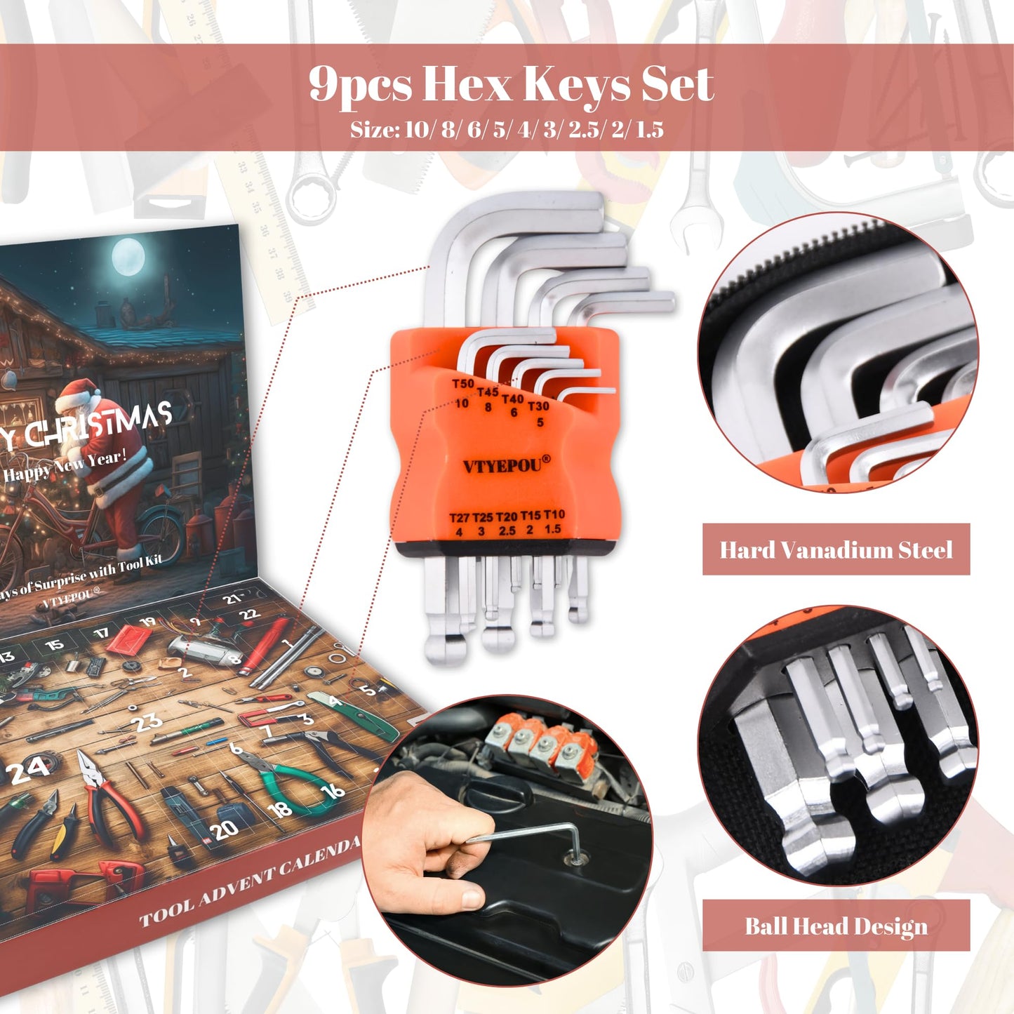 VTYEPOU Advent Calendar Tool Christmas Calendar for Men - Screwdriver Set Advent Calendar for Adults - 2024 Christmas Gifts Surprise