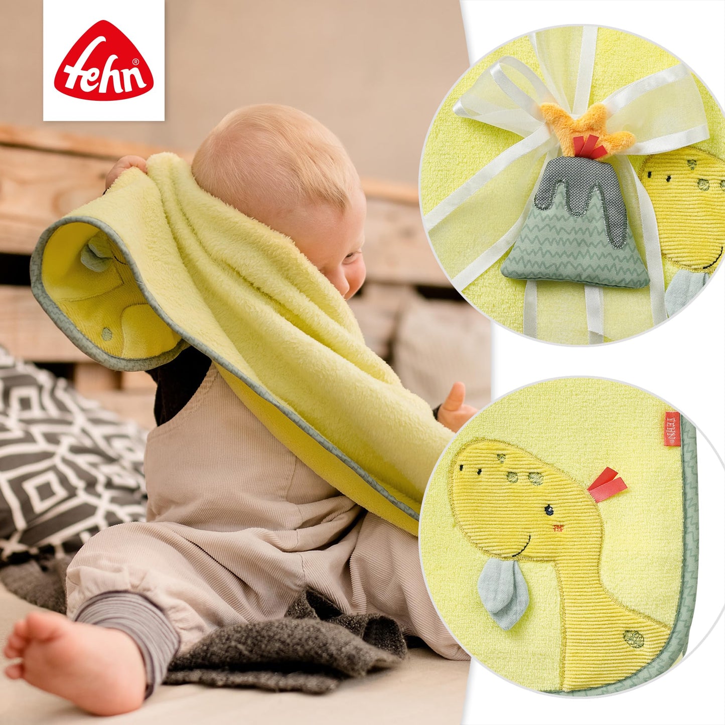 Fehn Cuddle Blanket Dino - Cuddly cuddle blanket for babies - Comforter & play blanket for stroller and car seat - perfect snuggle cloth and first blanket - For babies from 0+ months