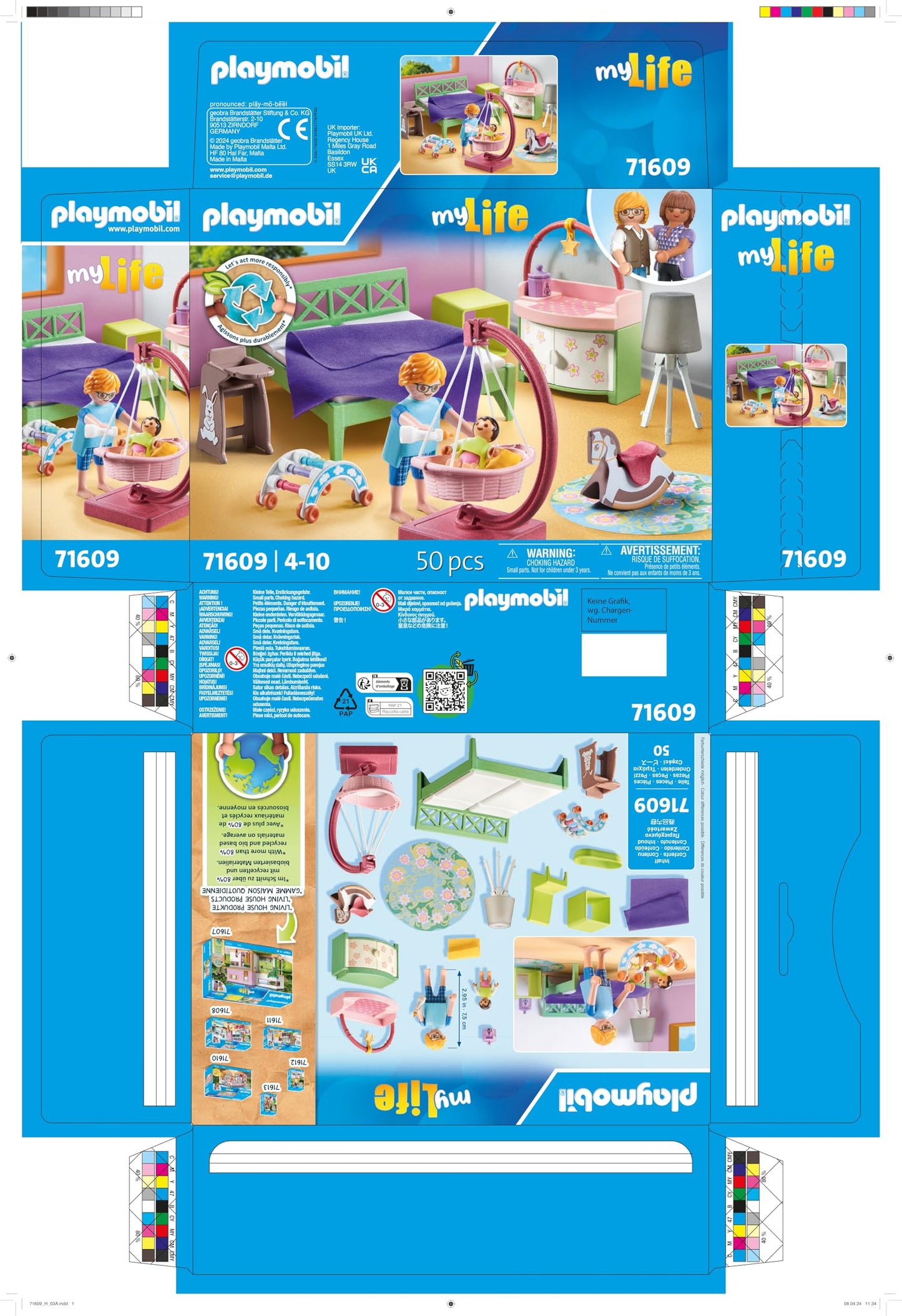PLAYMOBIL MyLife 71609 Bedroom with Baby Play Area, and Two Figures, made from over 80% recycled and bio-based materials, detailed toy for children ages 4 and up.