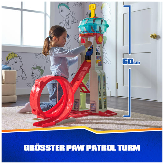 PAW Patrol Rescue Wheels - Superloop Tower, extra large tower with launch ramp and loop, light & sound effects, includes Chase monster truck and figure, toy for kids ages 3+