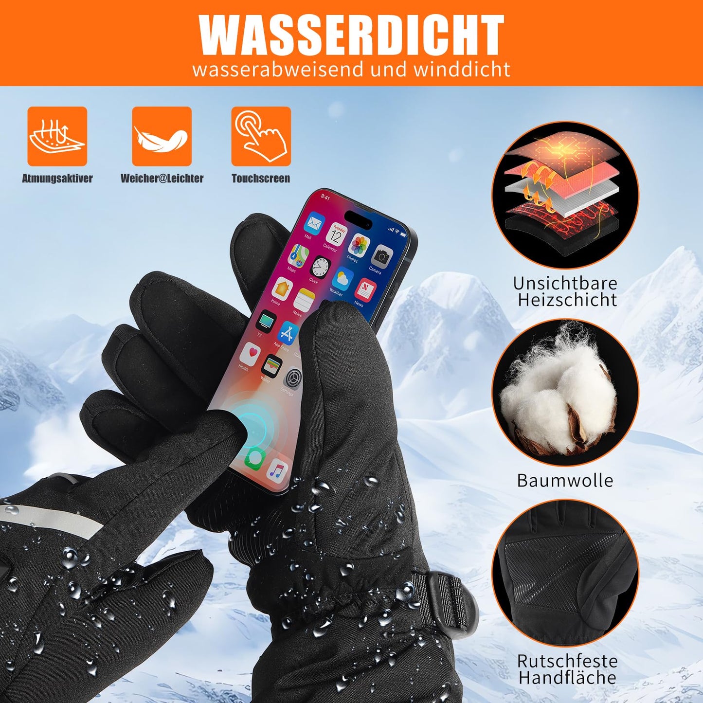 LOTTBUTY Heated Gloves 2025 Upgrade, Heated Gloves Men Women with 7.4V/2×5000mAh Rechargeable Batteries, waterproof Heated Motorcycle Gloves Winter for Skiing, Cycling, Hiking.