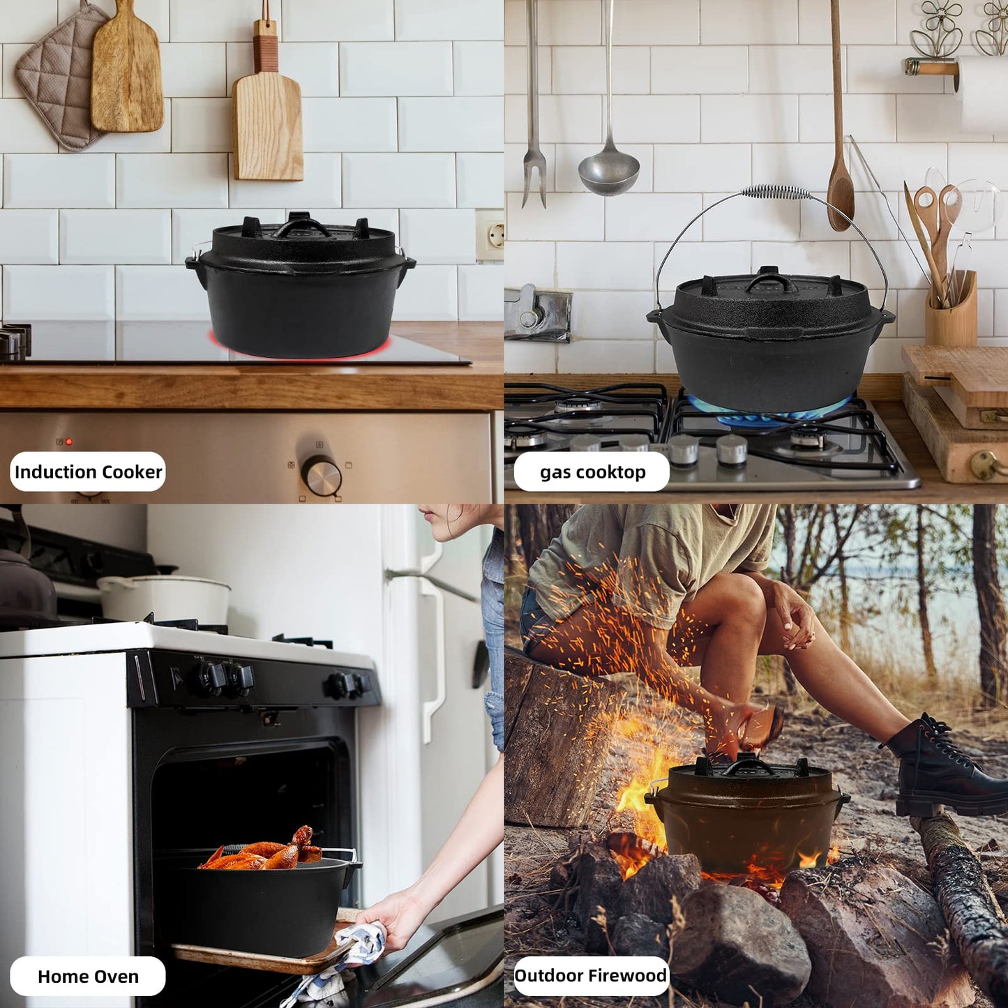 BROILISSIMO Dutch Oven Set Cast Iron approx. 4 6 9 L Grill Pot Fire Pot Pot for Grill and Camping Fire Pot Set