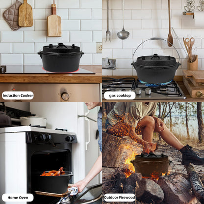 BROILISSIMO Dutch Oven Set Cast Iron approx. 4 6 9 L Grill Pot Fire Pot Pot for Grill and Camping Fire Pot Set