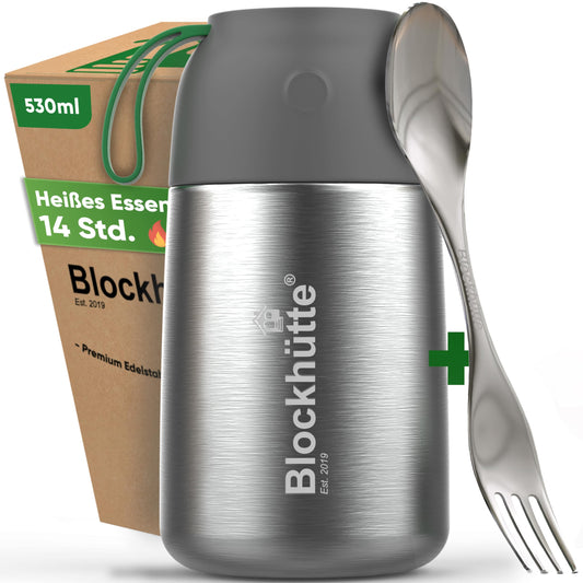 Log cabin thermos food jar 530ml stainless steel, thermos container for kids' food BPA-free and leak-proof, lunchbox thermos with anti-vacuum valve, insulated container dishwasher safe.
