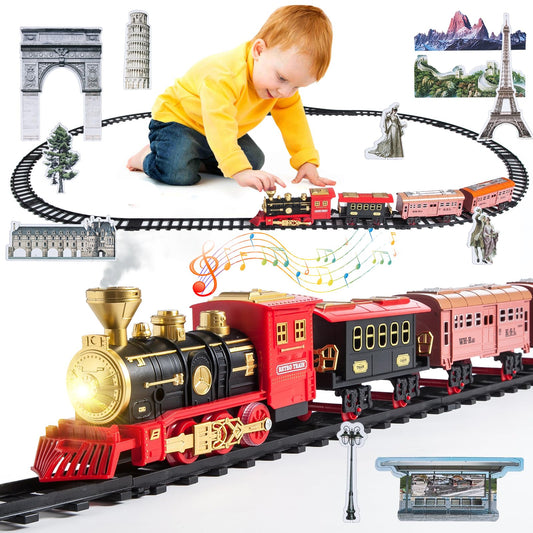 Electric Train Toy, Christmas Train Set, Electric Train Set for Kids, Steam Train Toy with steam, sounds, and lights, Creative toy for kids aged 5 6 7 8 10 12+ years