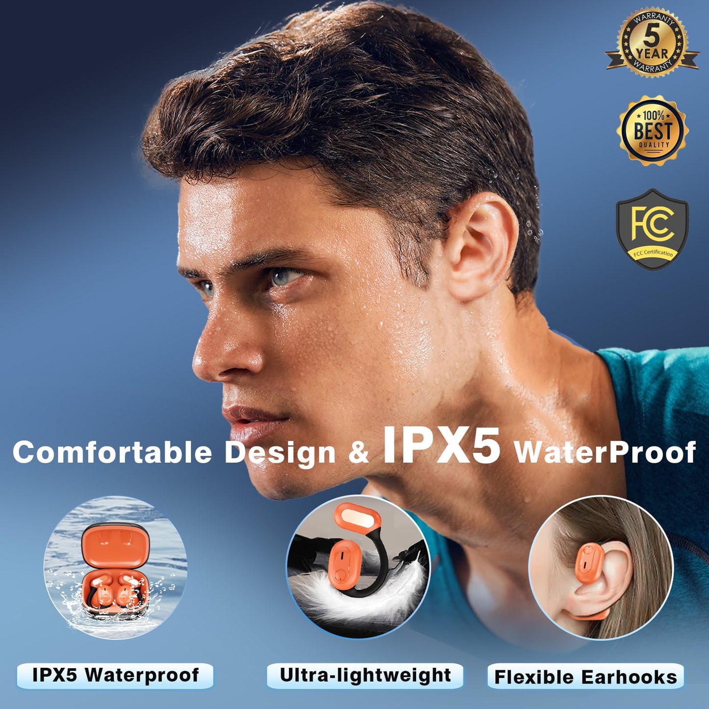 AI headphone translator, 2025 translation headphones, 144+ language headphone translator in real time with app, Bluetooth translation earphones for iOS and Android, travel and business (Orange)
