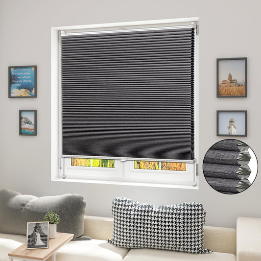 WOLTU Honeycomb Pleated Shade without Drilling Darkening Thermal Double Pleated Shade Clamp Fix Two-Tone 75x200 cm Dark Grey-White, Pleated Folding Blind Sun, Sight & Sound Protection, Venetian Blind Pleated Blind for Window & Door