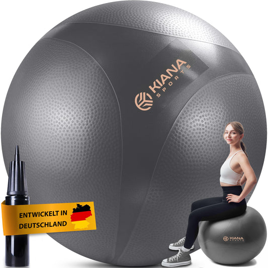 KIANA SPORTS® Exercise Ball & Stability Ball - 4 Sizes - German Design - Non-Slip Yoga Ball with Bumps - Extra Thick & Durable - Includes Pump & Exercise Plan - Perfect for Fitness & Office