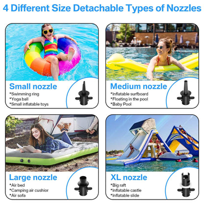 PPXIA Electric Air Pump, Electric Pump with 4 Nozzles for Inflatable Air Track Mat, Air Mattress, Swim Rings, Rafts, Water Beds, Boats, Kids Pools, SUP Boards, Yoga Balls, etc.