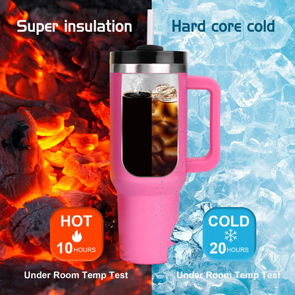 WALLFID 40oz stainless steel thermos cup, vacuum insulated with lid, 3 straws, and 1 straw brush. For hot and cold drinks, perfect for coffee, tea, smoothies, and more. (Pink)