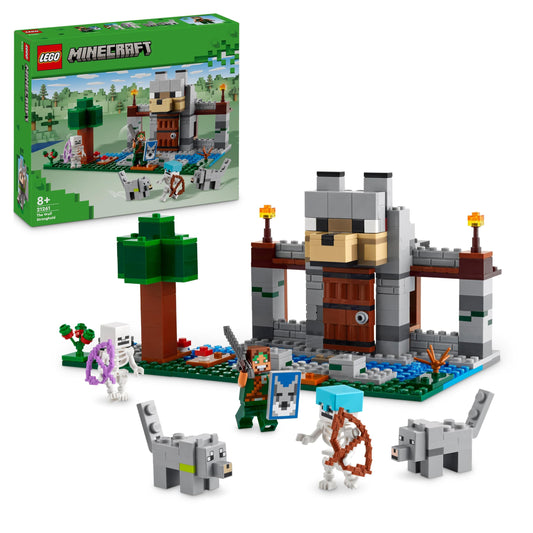 LEGO Minecraft The Wolf Fort - Kids toy with 1 character, 2 skeleton figures & 2 wolves - Accessories like a workbench and sword - Gamer gift for boys & girls aged 8+ - 21261