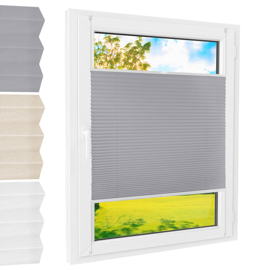 Pleated blind clamp fix [Gray, 90x220 cm] without drilling for door & window, foldable blind with easy installation/Provides optimal privacy and sun protection, ideal for sun protection