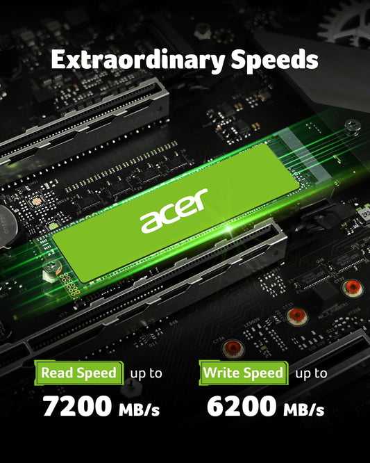 acer FA200 PCIe 4.0 NVMe SSD 2TB: up to 7200 MB/s read speed, Gen4x4 M.2 2280 Internal Solid State Drive with HMB & SLC - for Laptop/Desktop PC/Gaming (PS5 compatible)