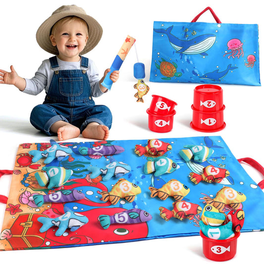 Jerry Montessori toy from 1 year-Angel game children's toy, baby toy for 6-12 months fine motor skills toy from 1 year, sensory learning games fish fishing game, gift boy girl.