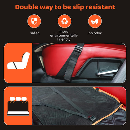 KYG Dog Car Seat Cover for Back Seat with Side Protection and Mesh Window, Scratch-resistant and Water-repellent Dog Car Blanket, Dog Mat, Back Seat Bench, 135 x 148 cm Black