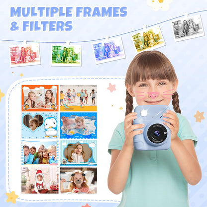 CalineGam instant camera for kids, 3.0 inch screen 48MP kids camera with 32GB card, 1080P HD kids instant print camera, gift for 3-12 boys and girls (blue)