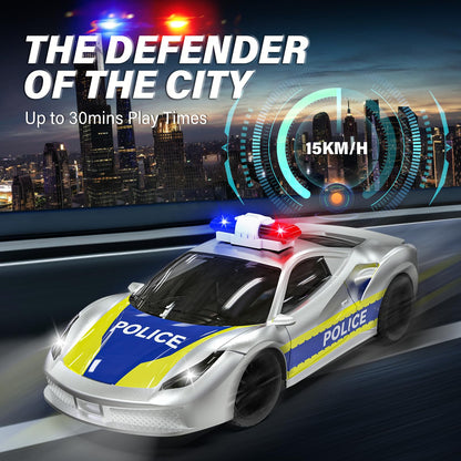 Muakiz Remote Control Car for 3 4 5 6+ Years Old, 2.4G RC Police Car Toy with Remote Control for Boys Girls Kids Toy with Rechargeable Battery & Police Light RC Cars Toy, Silver