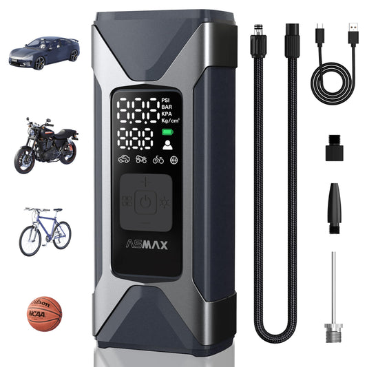 ASMAX Electric Air Pump 7500mAh, Bike Pump 160PSI/11Bar with Tire Pressure Gauge, Portable Battery Compressor, Mini Tire Pump with LED Light for Cars, RVs, Motorcycles, Bicycles, Balls
