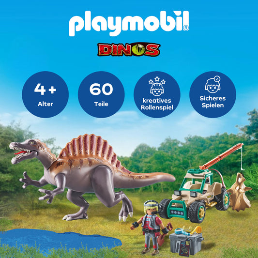 PLAYMOBIL | Dinos | Spinosaurus Attack on Dino Excavation | Dinosaur Playset | Action Toy | Adventure Toy for Kids 4+ | 71820