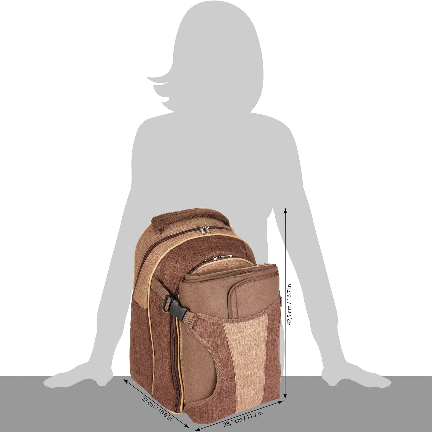 BRUBAKER picnic backpack for 4 persons brown 28.5 × 42.5 x 19 cm - incl. cooler compartment + fleece picnic blanket with waterproof underside