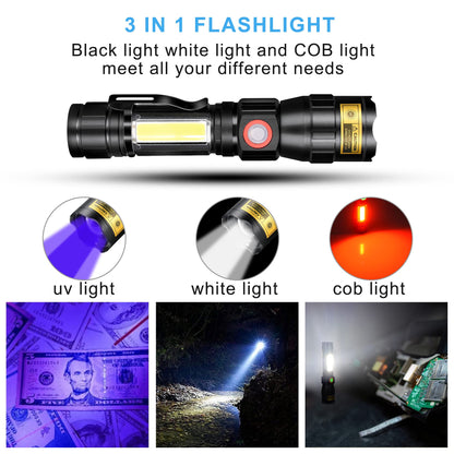 DARKBEAM A200 UV 365nm flashlights USB magnetic rechargeable LED flashlight 3 in 1 blacklight, ultraviolet wood lamp UV light 365 nm, detector for animal urine/amber/fluorescence, 2 pieces