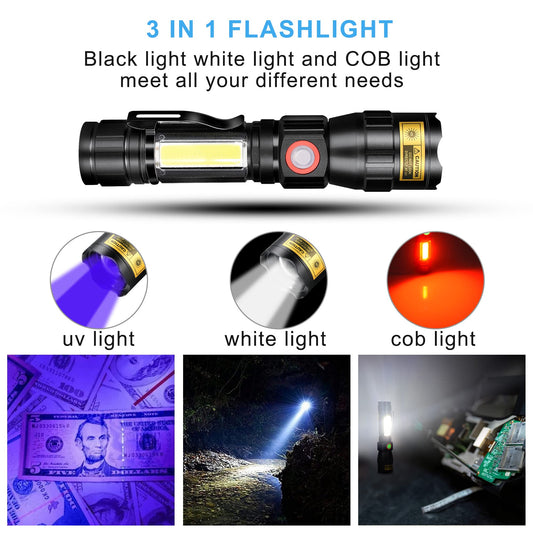 DARKBEAM A200 UV 365nm flashlights USB magnetic rechargeable LED flashlight 3 in 1 blacklight, ultraviolet wood lamp UV light 365 nm, detector for animal urine/amber/fluorescence, 2 pieces