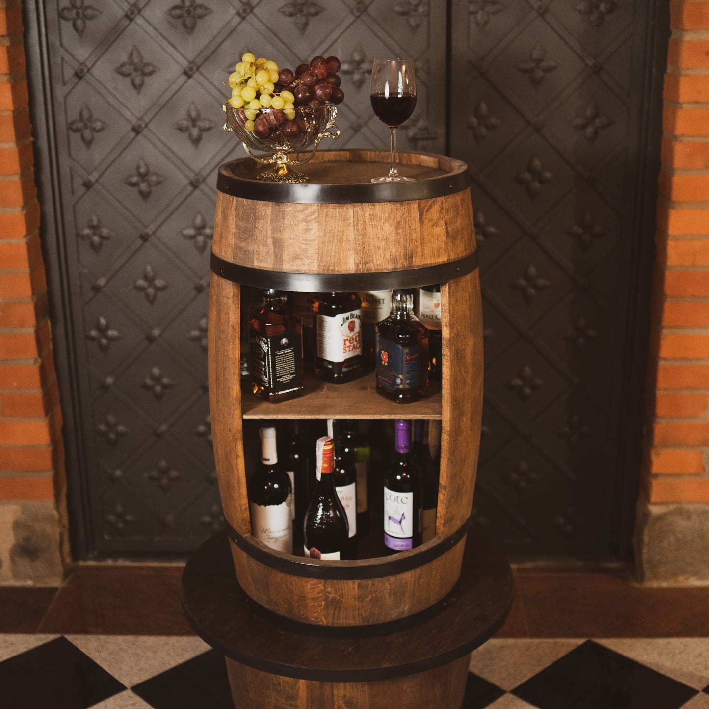 CREATIVE COOPER  Wood Barrel Home Bar - Retro Style Wine Cabinet - Wine Barrel Bar - Wooden Wine Rack - Wooden Bar 80cm high - Elegant Furniture, Living Room Decor - Barrel Bar High Table and Bottle Stand (Wenge)