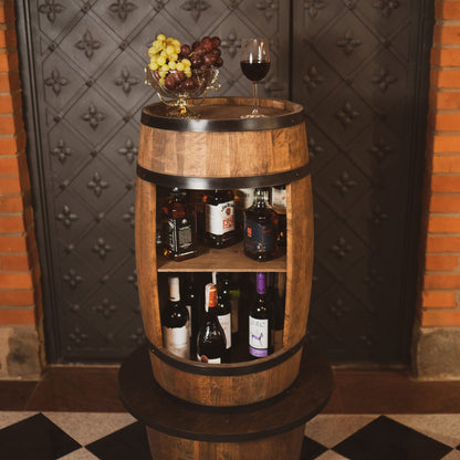 CREATIVE COOPER  Wood Barrel Home Bar - Retro Style Wine Cabinet - Wine Barrel Bar - Wooden Wine Rack - Wooden Bar 80cm high - Elegant Furniture, Living Room Decor - Barrel Bar High Table and Bottle Stand (Wenge)