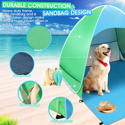 WONSEFOO Beach Tent UV Protection 50+ | 2-3 Person Beach Shelter | Pop-up Waterproof Portable Instant Tent | Beach Canopy for Family Camping Garden Beach