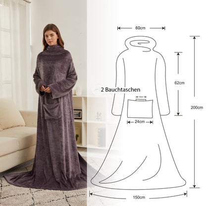 Gift for women for Christmas, snug blanket with sleeves, birthday present for mom, sofa blanket 150x200 cm (Dark gray)