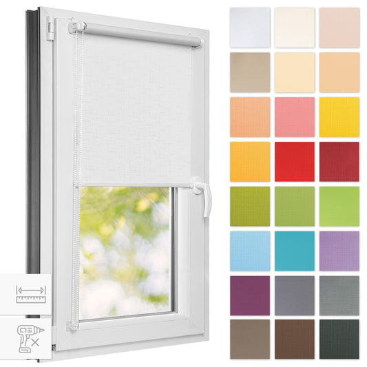 Estika roller blind for windows without drilling - 125cm x 150cm - White - 25 fabric colors, clamp-on installation, window blinds for indoor use, privacy for windows and balcony door (125 cm fabric width)