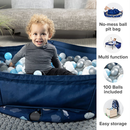 smarTrike Indoor Toddler Trampoline with Handle, Foldable Kids Trampoline, 1-5 Years (Ball Pit and Trampoline, Navy)