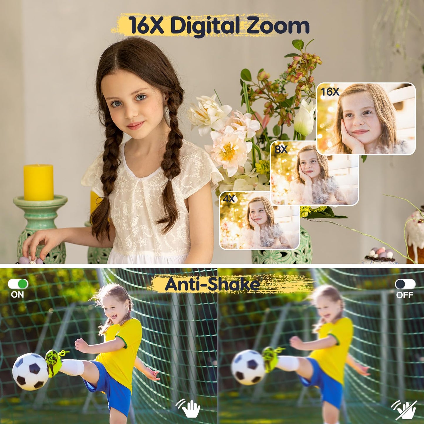 Digital camera 44MP FHD 1080p camera with 32G card. Photo camera with battery. Easy portable 16X digital zoom camera for kids, teens, students, seniors, beginners. (Pink)