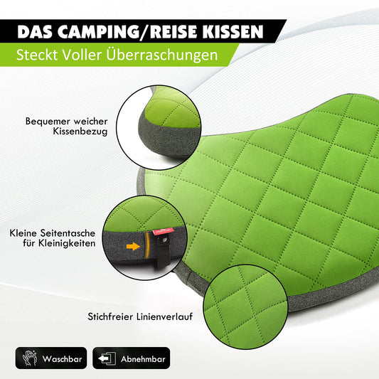 HIKENTURE Inflatable Camping Pillow with Removable Cover, Inflatable Travel Pillow Lightweight, Ergonomic Pillow on the go, Inflatable Camping Pillow Outdoor, Inflatable Pillow-Green
