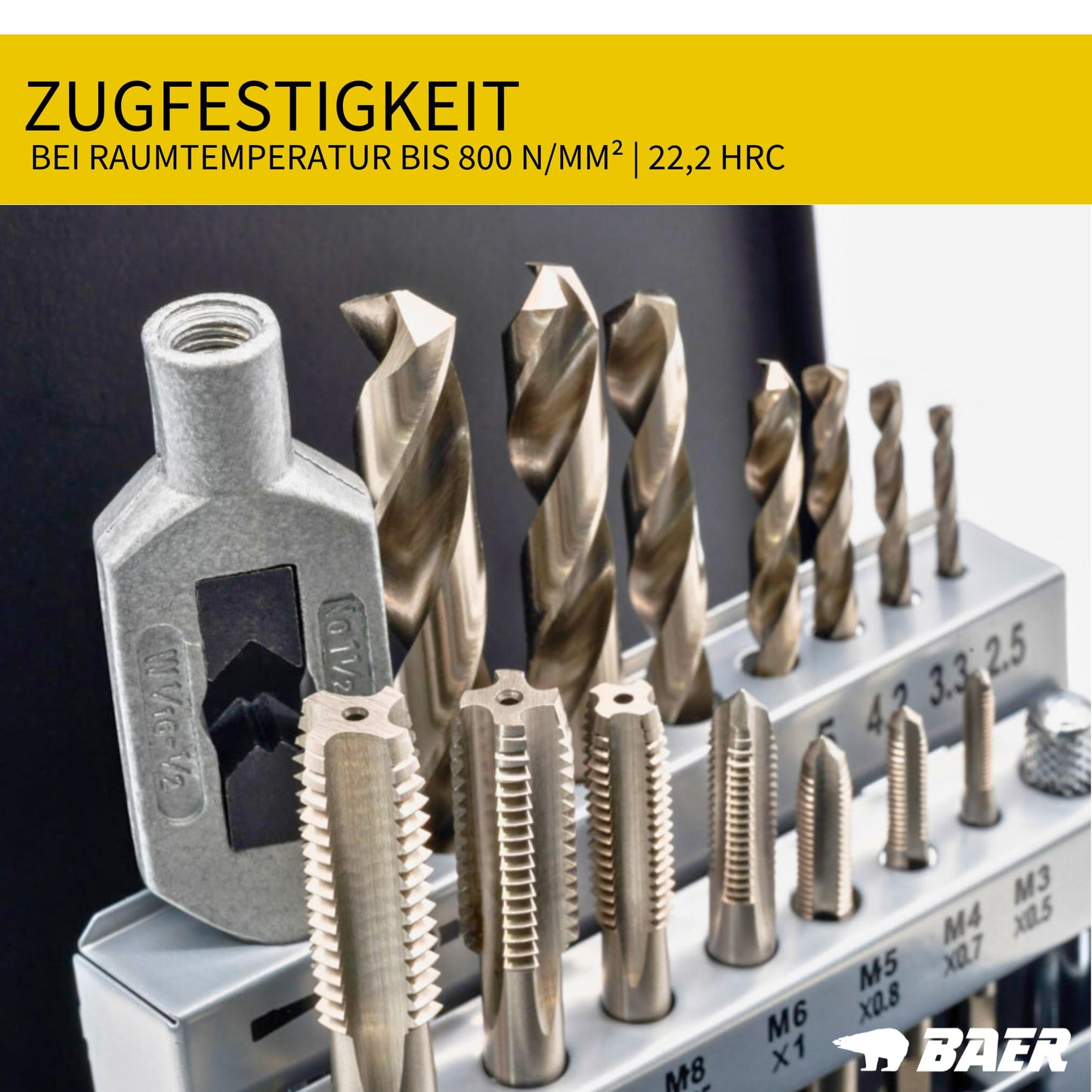 BAER Thread Cutting Set M3 - M12 HSSG - 15 pcs. | Thread tap set with center drill & tap wrench | Professional thread cutting set in metal case | Tap set