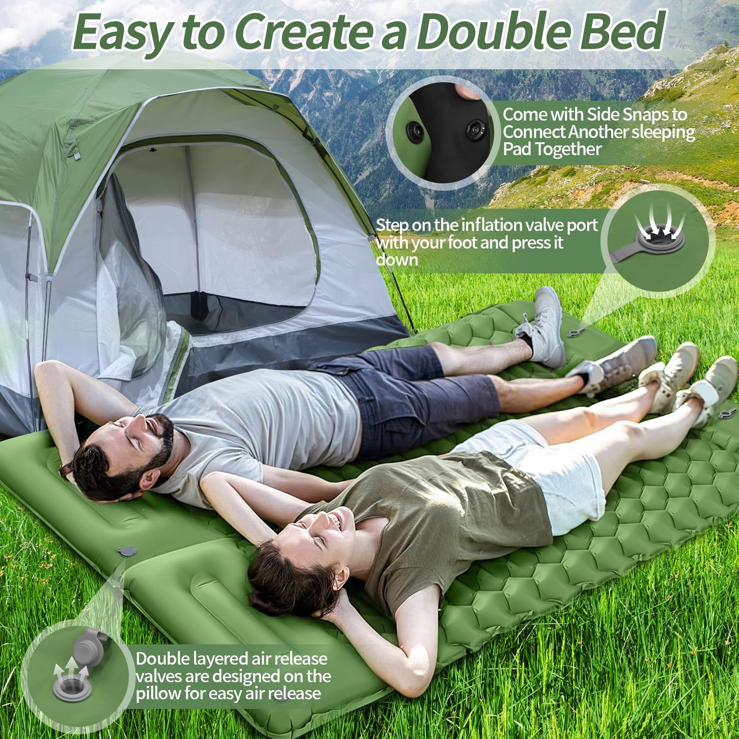Cirulli Camping Self-Inflating Sleeping Pad, Ultralight Air Mattress with Integrated Pillow, Foot Pump for Quick Inflation, Portable Foldable Air Mattress, Outdoor Single Airbed.