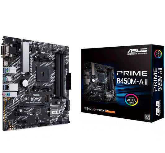 Asus Prime B450M-A II motherboard Socket AM4 (mATX, AMD Ryzen, DDR4 memory, M.2, SATA 6Gbit/s, USB 3.1 Gen 2 Type-A, Aura Sync)