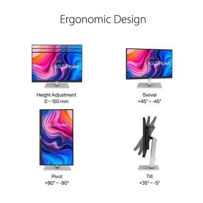 ASUS ProArt PA279CV - 27-inch 4K UHD Professional Monitor - 16:9 IPS, 3840x2160 resolution - ergonomic, Pivot, Calman, high color accuracy, HDR 10 - DisplayPort, HDMI, 65W USB-C, USB Hub, Black