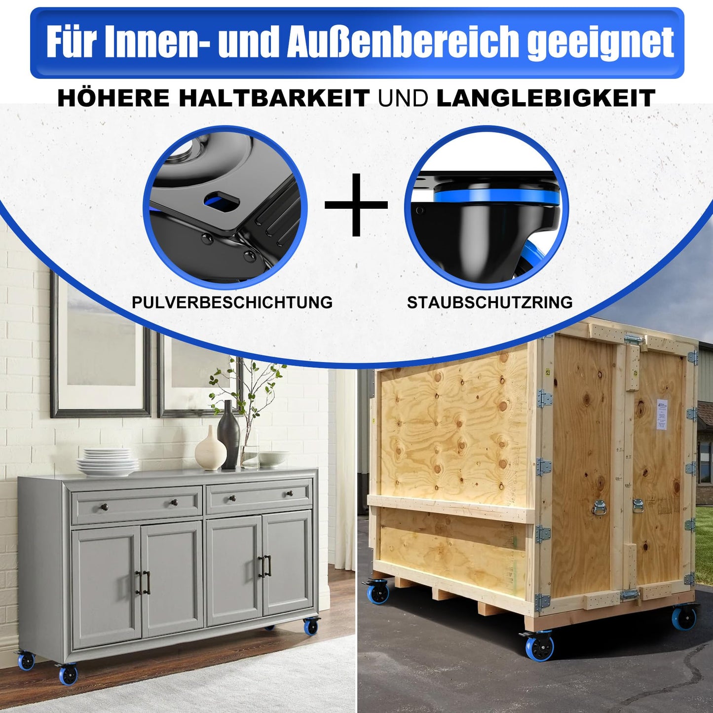 Asibaade heavy-duty casters 75mm swivel casters up to 480KG capacity 360° rotation for furniture transportation & industrial transport Black-Blue