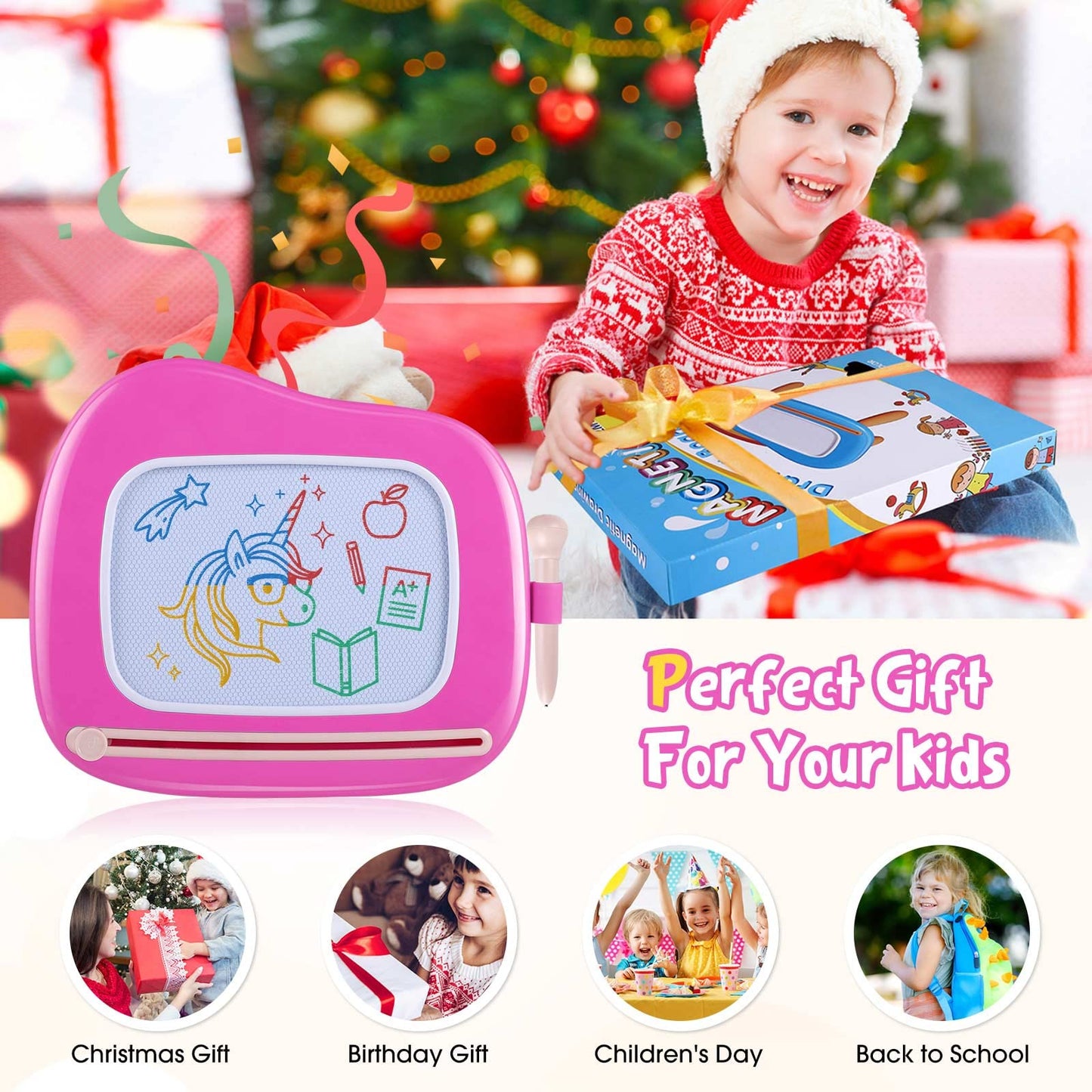 Smashagon children's toy for ages 1 and up, Magnetic drawing board Colorful doodle board with 4 legs for kids Gift for 1 2 3 years old Girl Boy Toy (Rose)