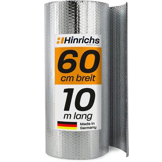Hinrichs Insulation Foil 10m x 60cm - Thermal foil for windows, car, camping or pool - Perfect for thermal insulation, cold protection and blackout - Coated on both sides.